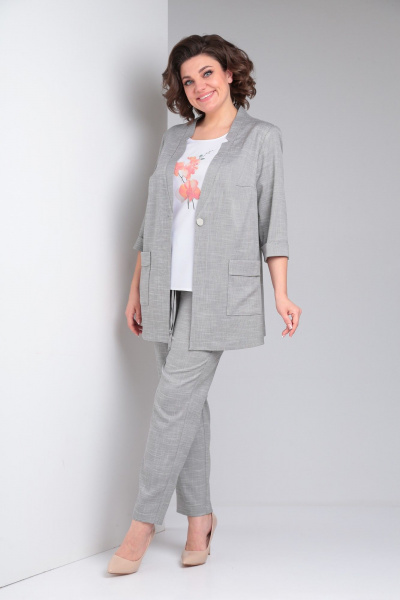 Блуза, брюки, жакет Tensi 372 серый+белый - фото 1