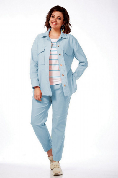 Блуза, брюки, жакет Милора-стиль 1074/1 голубой,голубая.полоска - фото 1