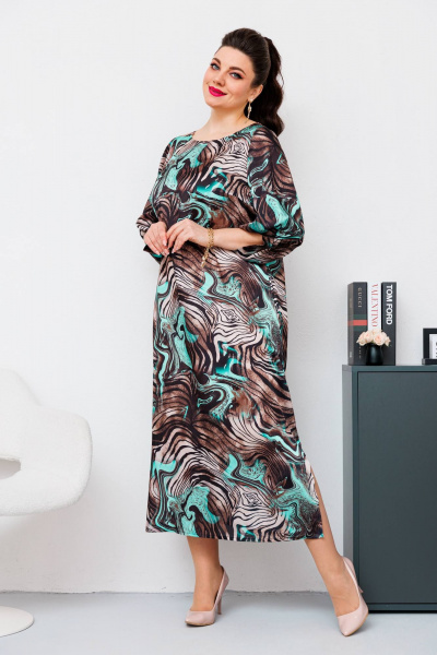 Платье Romanovich Style 1-2442 коричневый/бирюза - фото 3