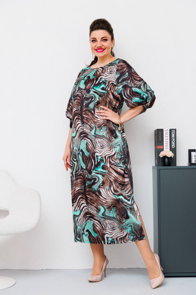 Платье Romanovich Style 1-2442 коричневый/бирюза - фото 2