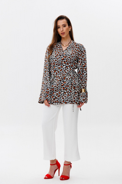 Блуза, брюки NikVa 493 рыжий_леопард+молоко - фото 1