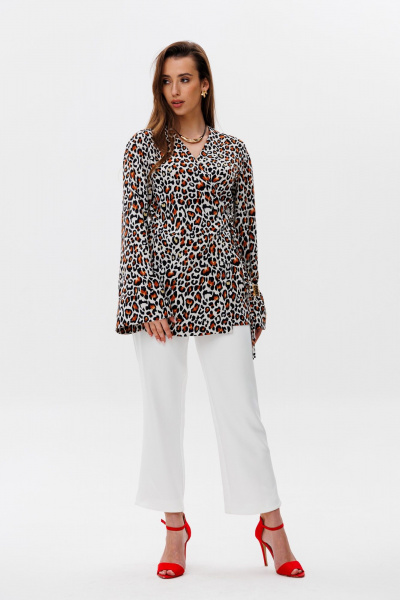 Блуза, брюки NikVa 493 рыжий_леопард+молоко - фото 4