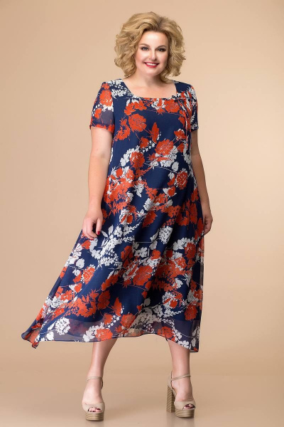 Платье Romanovich Style 1-1332 синий/красные_пионы - фото 1