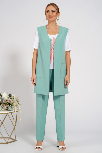 Блуза, брюки, жилет Alani Collection 2067 бирюза - фото 1