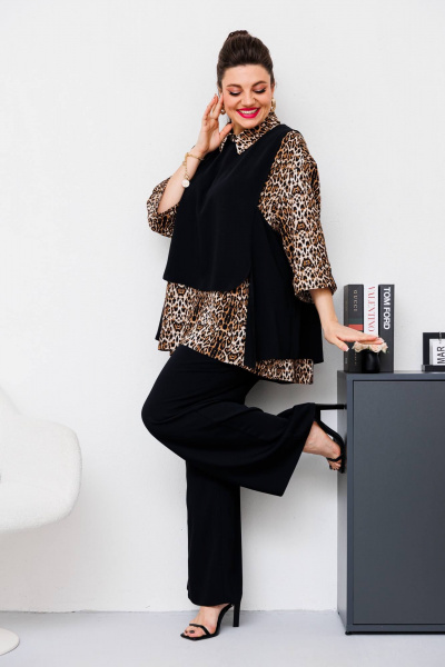 Блуза, брюки, жилет Romanovich Style 3-2510 черный/леопард - фото 2