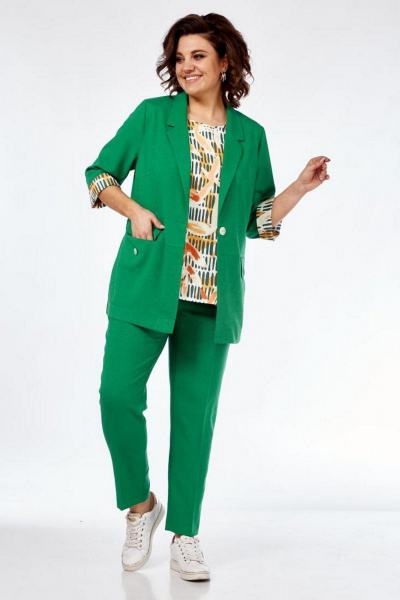 Блуза, брюки, жакет Милора-стиль 1091 зеленый - фото 1