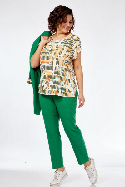 Блуза, брюки, жакет Милора-стиль 1091 зеленый - фото 3