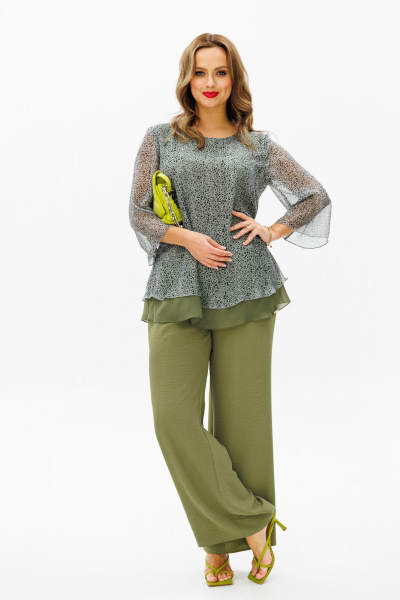 Блуза, брюки Anastasia 1099.5 серебристо-оливковый - фото 7