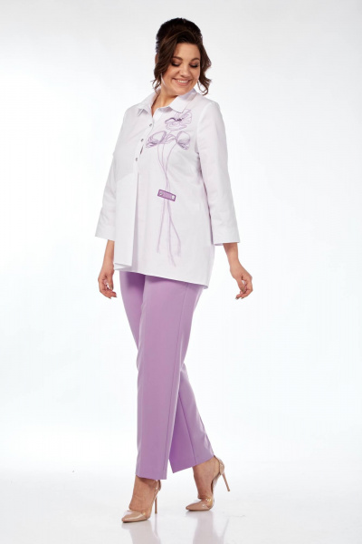 Блуза, брюки Vilena 954 белый+лаванда - фото 3