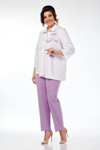 Блуза, брюки Vilena 954 белый+лаванда - фото 2