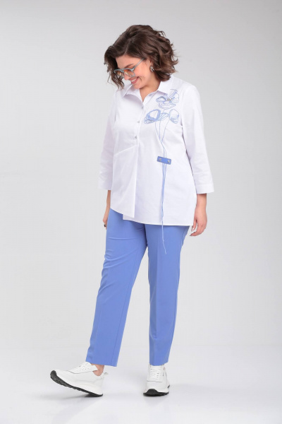 Блуза, брюки Vilena 954 белый+голубой - фото 5
