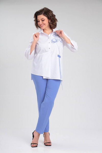 Блуза, брюки Vilena 954 белый+голубой - фото 3