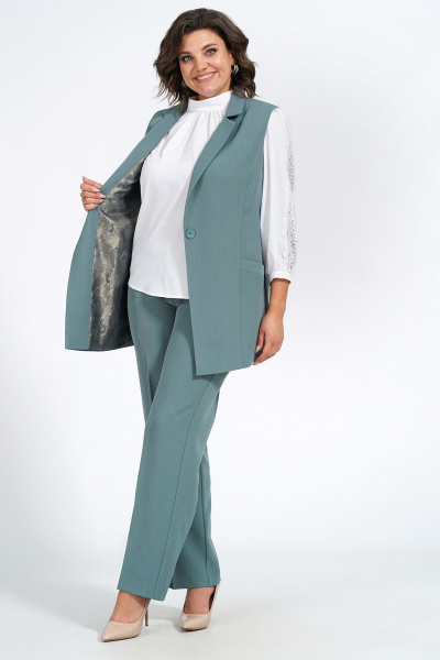 Блуза, брюки, жилет Пинск-Стиль 124 бирюза - фото 4
