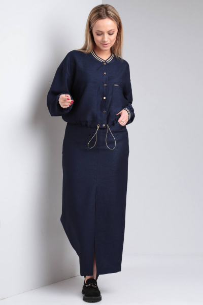 Бомбер, юбка Viola Style 2719 темно-синий - фото 3
