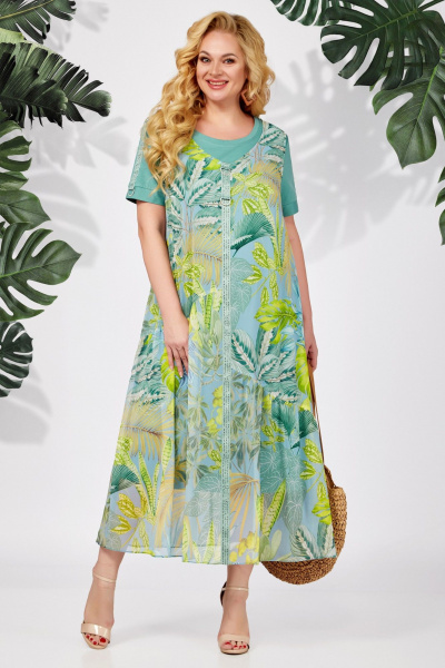 Платье, сарафан БагираАнТа 709 бирюзовый+зелень - фото 1