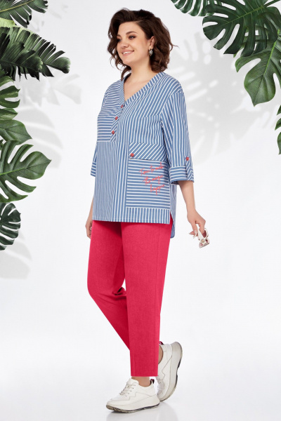 Блуза, брюки БагираАнТа 946 голубой+красный - фото 1