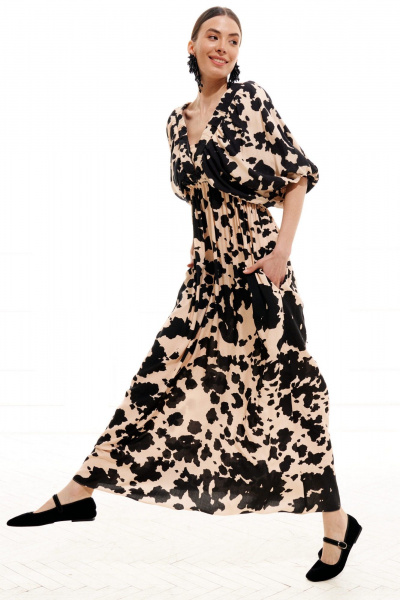 Платье ELLETTO LIFE 1010 бежево-черный - фото 17