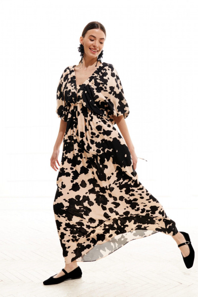 Платье ELLETTO LIFE 1010 бежево-черный - фото 16