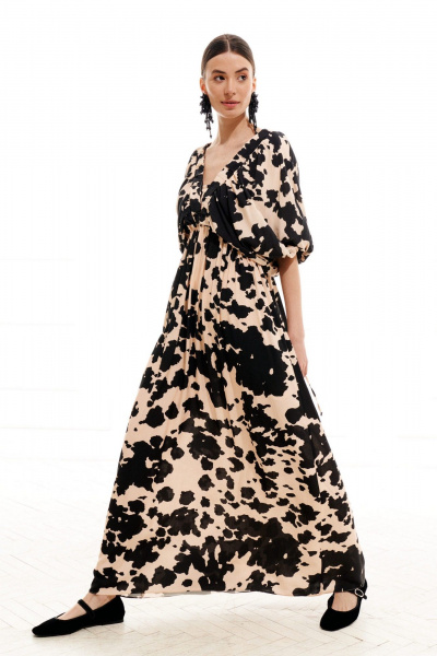 Платье ELLETTO LIFE 1010 бежево-черный - фото 15