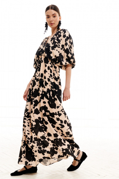 Платье ELLETTO LIFE 1010 бежево-черный - фото 1