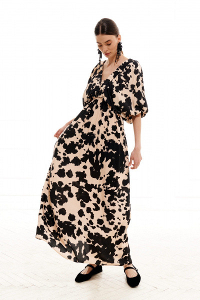 Платье ELLETTO LIFE 1010 бежево-черный - фото 13