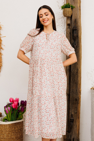 Платье Ларс Стиль 896/1 бело-розовый - фото 2