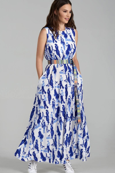 Платье Teffi Style L-1484 бело-синий - фото 2