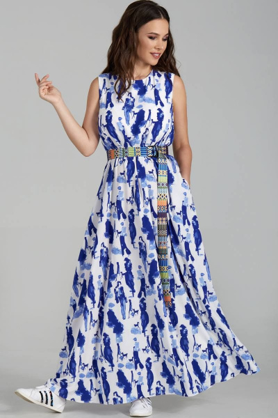 Платье Teffi Style L-1484 бело-синий - фото 1