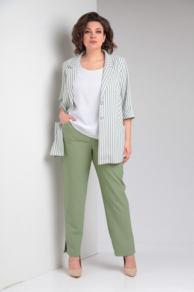 Блуза, брюки, жакет Tensi 374 зелёный+белый - фото 5