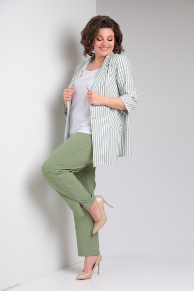 Блуза, брюки, жакет Tensi 374 зелёный+белый - фото 4