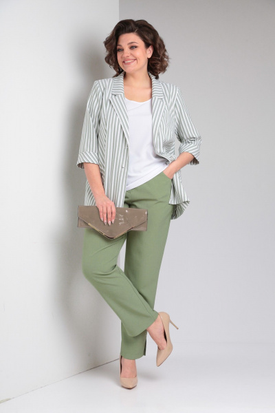 Блуза, брюки, жакет Tensi 374 зелёный+белый - фото 2