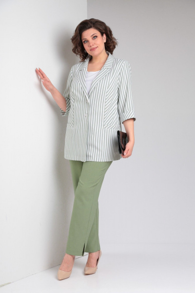 Блуза, брюки, жакет Tensi 374 зелёный+белый - фото 1