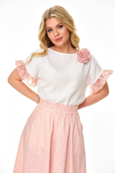 Блуза, юбка T&N 7512 белый_теплый/нежный_розовый - фото 8