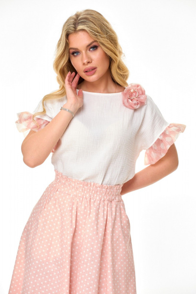 Блуза, юбка T&N 7512 белый_теплый/нежный_розовый - фото 3