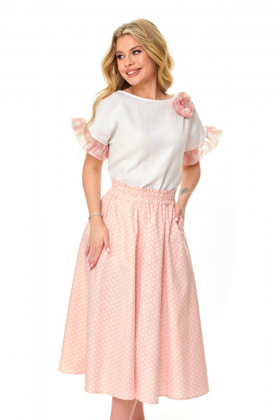 Блуза, юбка T&N 7512 белый_теплый/нежный_розовый - фото 2