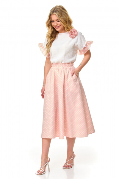 Блуза, юбка T&N 7512 белый_теплый/нежный_розовый - фото 1