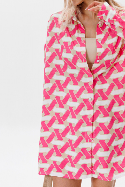 Рубашка, шорты FAMA F08-03GS розовый с белым и геометрическими фигурами - фото 10