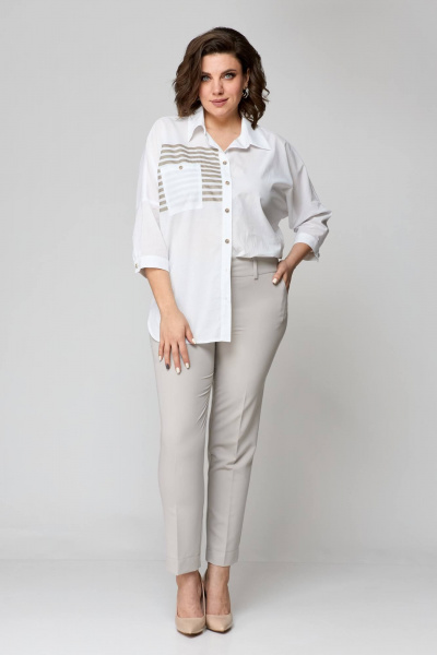 Блуза, брюки Solomeya Lux 931в белый+бежевый - фото 7