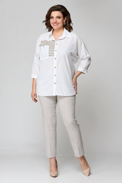 Блуза, брюки Solomeya Lux 931в белый+бежевый - фото 1