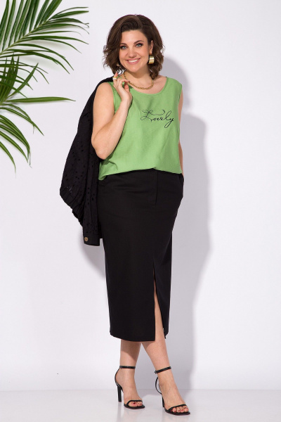 Бомбер, топ, юбка Liliana 1312К черный/серо-зеленый - фото 6