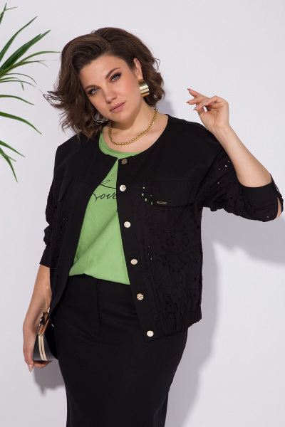 Бомбер, топ, юбка Liliana 1312К черный/серо-зеленый - фото 4