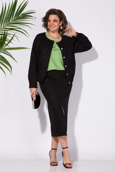 Бомбер, топ, юбка Liliana 1312К черный/серо-зеленый - фото 1