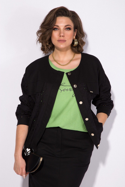 Бомбер, топ, юбка Liliana 1312К черный/серо-зеленый - фото 3