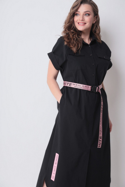 Платье, пояс Michel chic 993/2 черный,розовый - фото 7