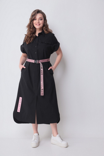Платье, пояс Michel chic 993/2 черный,розовый - фото 1