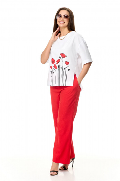 Блуза, брюки Taita plus 2413 красный+белый - фото 2