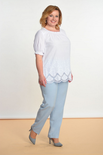 Блуза, брюки Lady Style Classic 1388 белый+голубой - фото 1