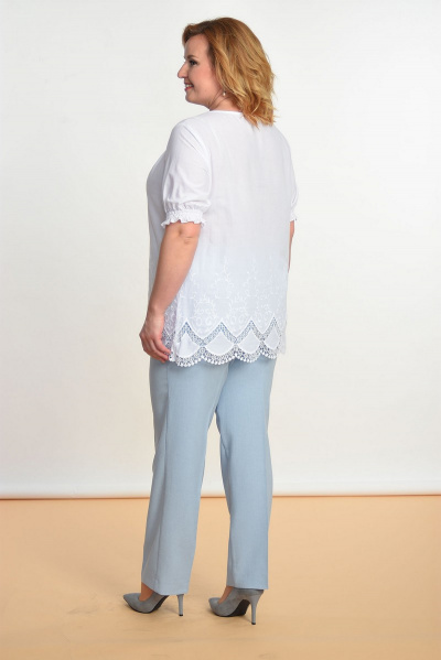 Блуза, брюки Lady Style Classic 1388 белый+голубой - фото 2