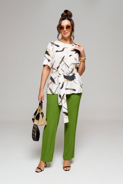 Блуза, брюки Beautiful&Free 6144 абстракция+зеленый - фото 2