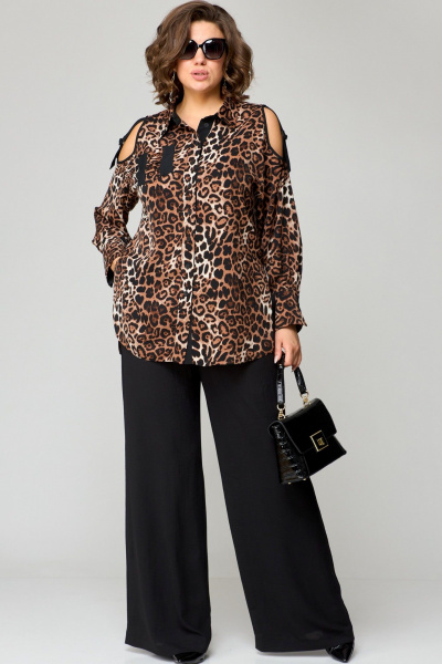 Блуза, брюки EVA GRANT 211 леопард+черный_принт - фото 5